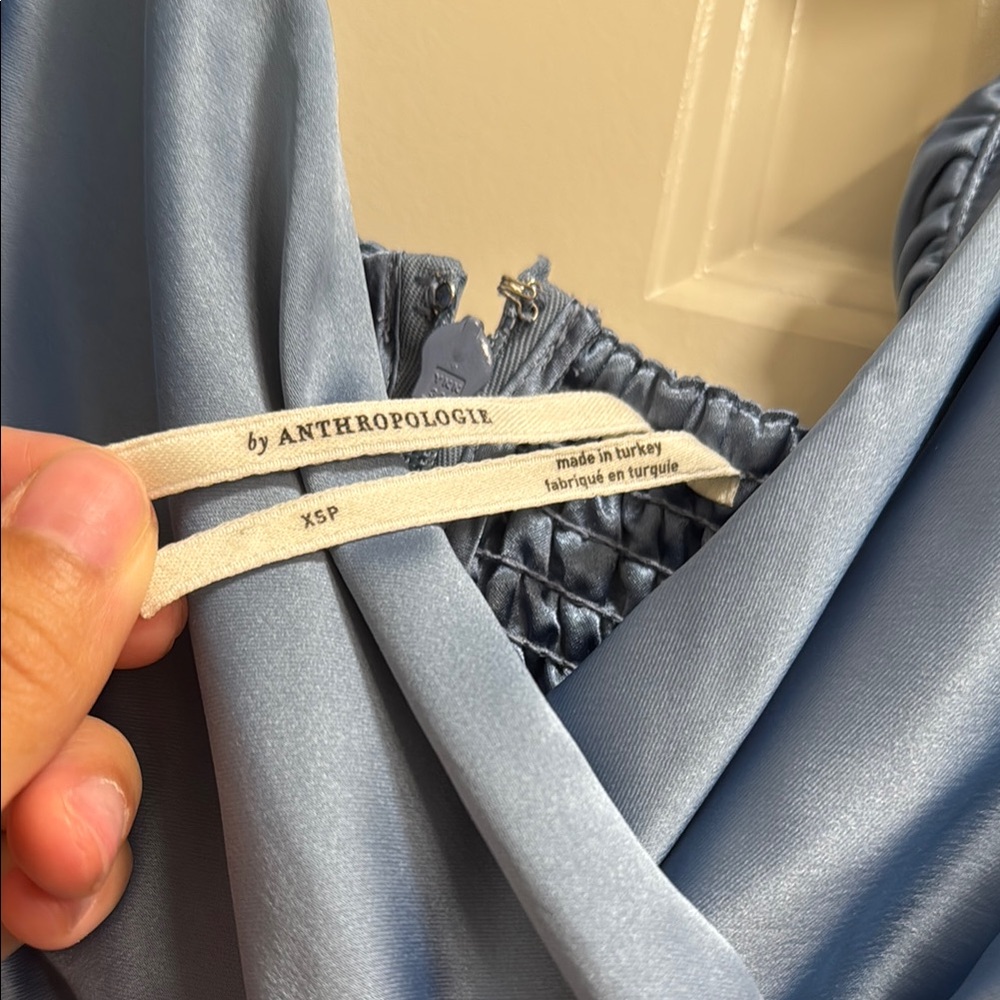 Anthropologie Blue Ruched Cocktail Dress - Picture 4 of 6